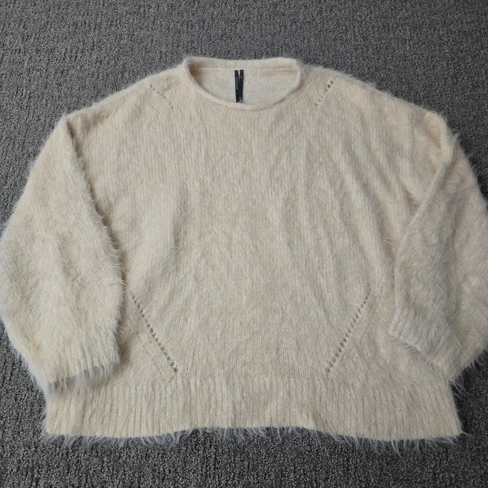 Anthropologie Womens M Ivory Fuzzy Knit Sweater Cozy Oversized Cottagecore